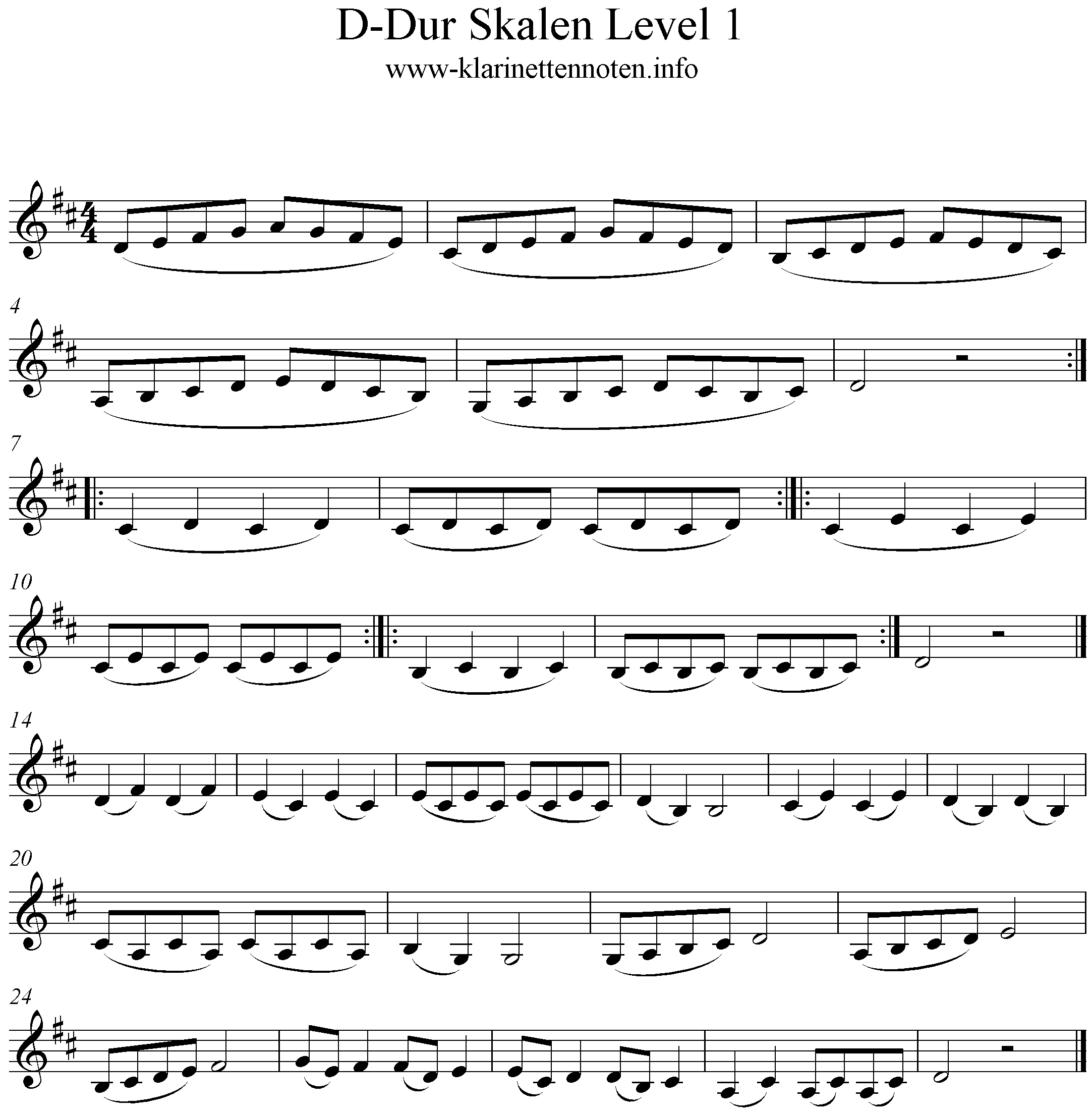 D-Dur Skalen Klarinette Anfänger, Clarinet, Beginner